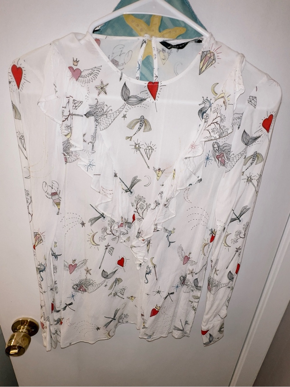 Zara Woman Ruffled Viscose Blouse xsmall mermaid print